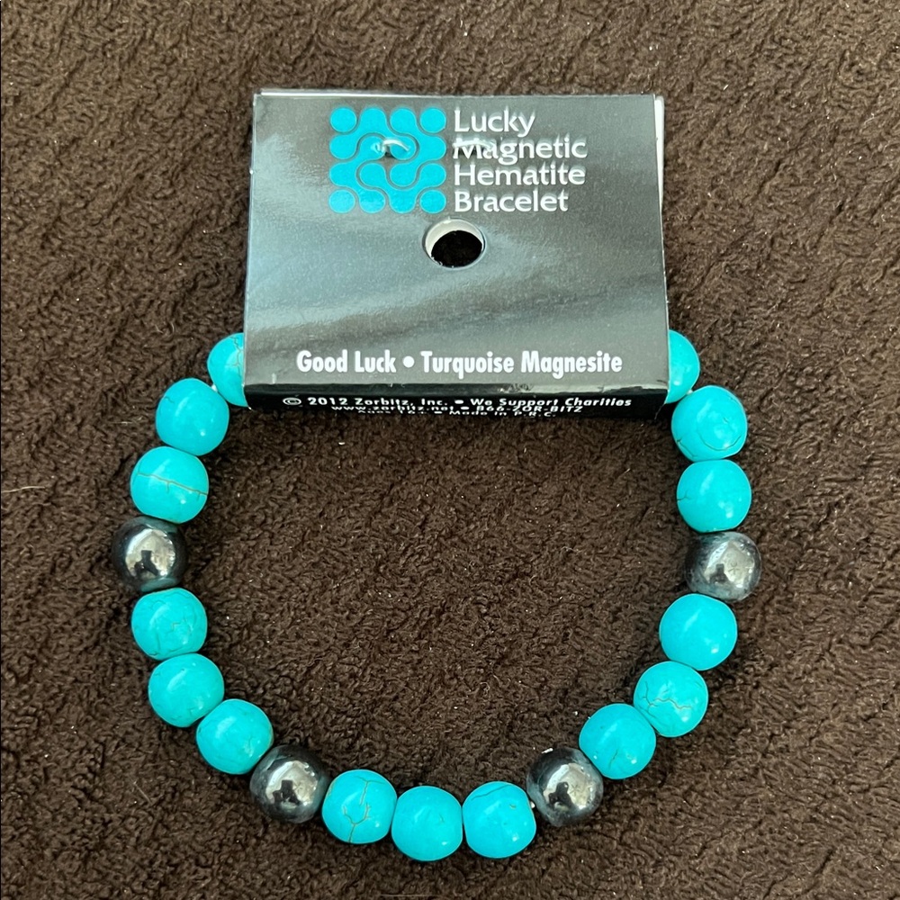 Zorbitz Inc Lucky Magnetic Hematite Bracelet - Turquoise and Silver